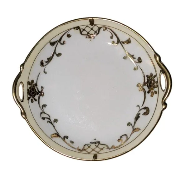 Vintage Hand-Painted Nippon Porcelain Dish with Gold Floral Design - Picture 1 of 6